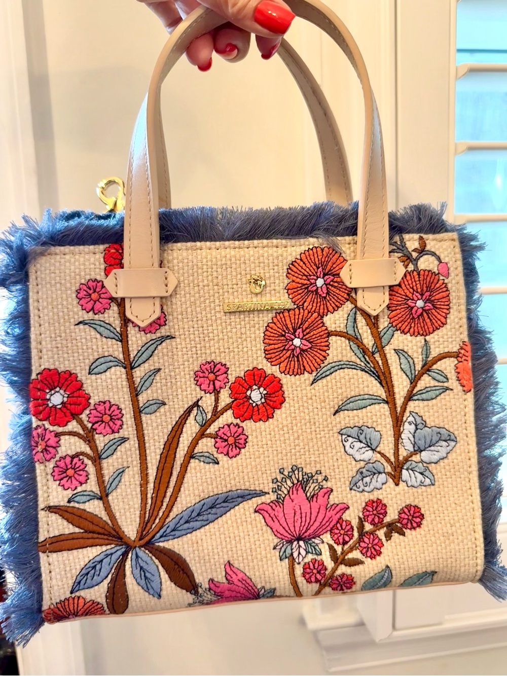 Spartina 449 Cream Embroidered handbag